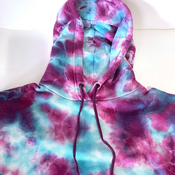 AVIATOR NATION Hand Dyed Pullover Crop Hoodie in Tie Dye Turquoise Size S - Picture 7 of 15